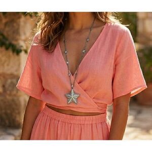 Pavé Rhinestone Star Pendant Necklace 28” Silver Tone Long Chain Celestial